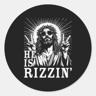 Sticker Rond Il est Rizzin Croix Chrétienne Jésus Verset de la