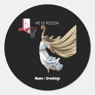 Sticker Rond Il Est Rizzin Drôle Jésus Jouant Basket-Ball Retro