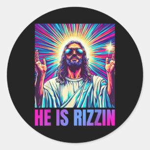 Sticker Rond Il Est Rizzin Drôle Jésus mème Christian Hommes Ga