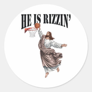 Sticker Rond Il Est Rizzin Jésus Basketball Christian Jes Pâque