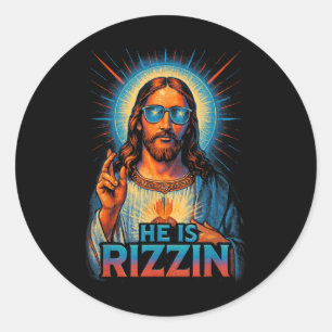 Sticker Rond Il Est Rizzin Jésus Bénédiction Gésture Amour Pâqu
