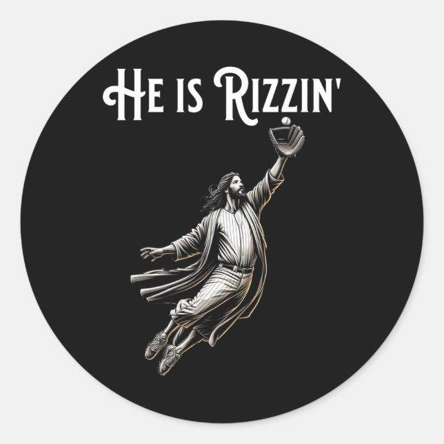Sticker Rond Il Est Rizzin Jésus Jouer Baseball Fun Sports Riz (Devant)