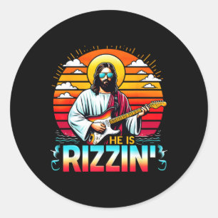 Sticker Rond Il est Rizzin Pâques chrétien Jésus Drôle Jésus Gu