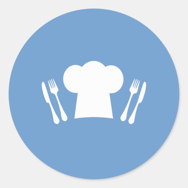 Sticker Rond Il est temps de manger ! Chef Casquette, couteau e (Devant)