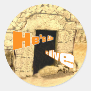 Sticker Rond Il est Vivant Chrétien Pâques Résurrection Art