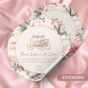Sticker Rond Il était une fois un Baby shower princesse rose