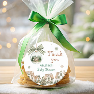 Sticker Rond Il faut un village Baby shower Merci