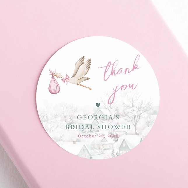 Sticker Rond Il faut un village cigogne hiver fille Baby shower (Créateur téléchargé)