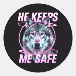 Sticker Rond Il me garde en sécurité Loups Saint-Valentin pour