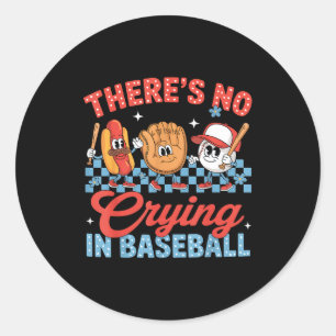 Sticker Rond Il n'y a pas de larmes au baseball jour de jeu drô