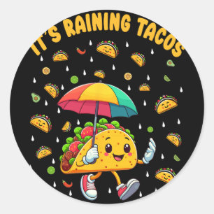 Sticker Rond Il pleut des tacos drôles amateurs de tacos enfant