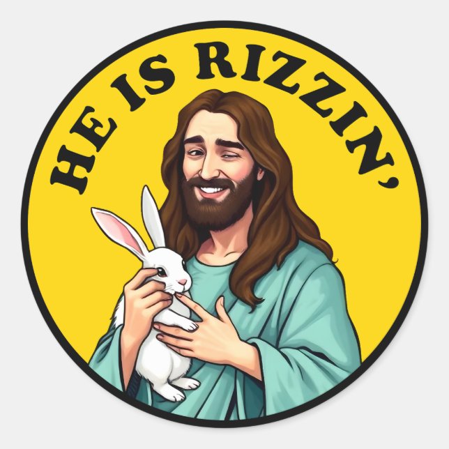 Sticker Rond Il Rizzin Funny Jésus Jour de Pâques Chrétien (Devant)