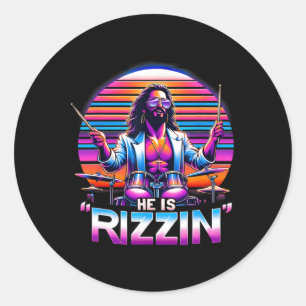Sticker Rond Il Rizzin' Jésus A Rizzen Funny Pâques Christ
