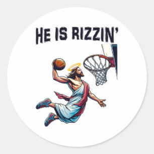 Sticker Rond Il Rizzin Jesus Basketball Pâques Pour Enfants Hom