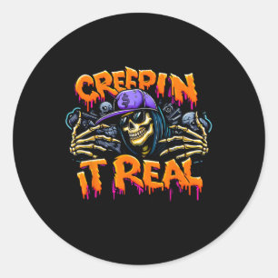 Sticker Rond Il Vrai Halloween Hip hop Squelette de drogue Graf