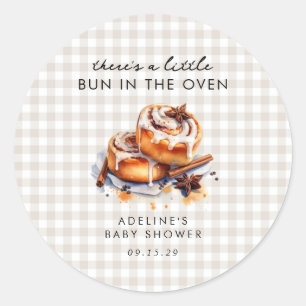 Sticker Rond Il y a un petit Bun dans la Baby Shower du Four
