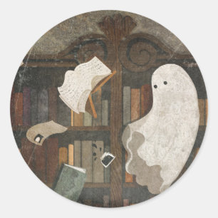 Sticker Rond Il y a un Poltergeist dans la bibliothèque