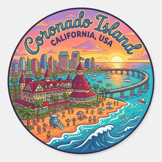 Sticker Rond Île Coronado États-Unis (Devant)