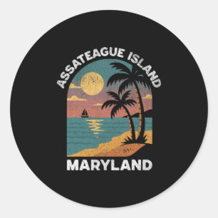 Sticker Rond Île d'Assateague Maryland Souvenir de coucher de s