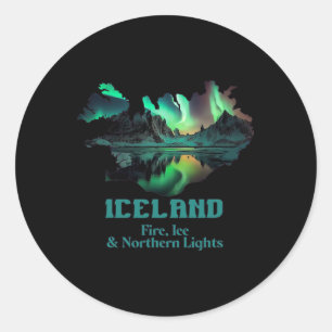 Sticker Rond Île de l'Aurore Boréale Nature Feu Glace Camping R