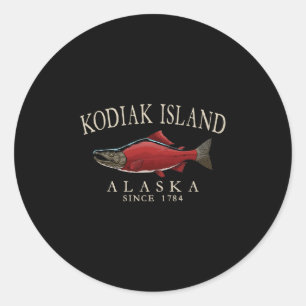 Sticker Rond Île Kodiak Alaska Saumon Depuis 1784 Ivoire Blanc