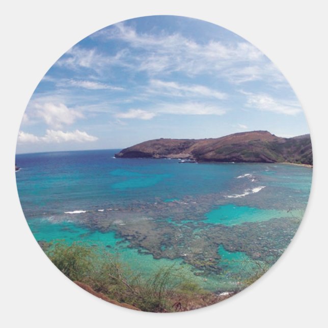 Sticker Rond Îles Hawaii et baie de Hanauma (Devant)