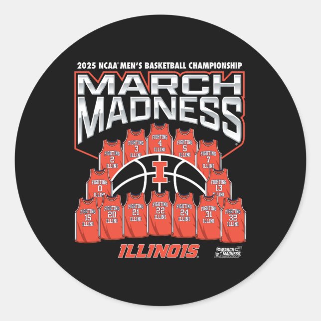 Sticker Rond Illinois March Madness 2025 Men's Sketll Nil  (Devant)