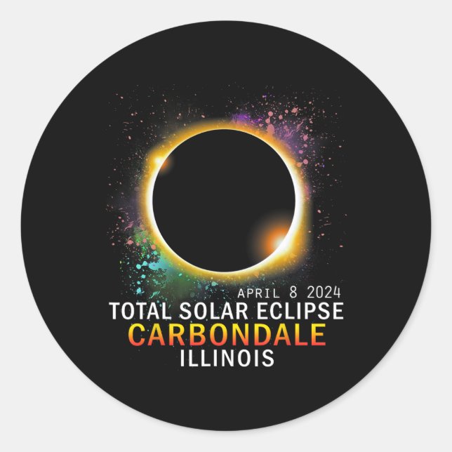 Sticker Rond Illinois Total Éclipse Solaire 8 avril 2024 (Devant)