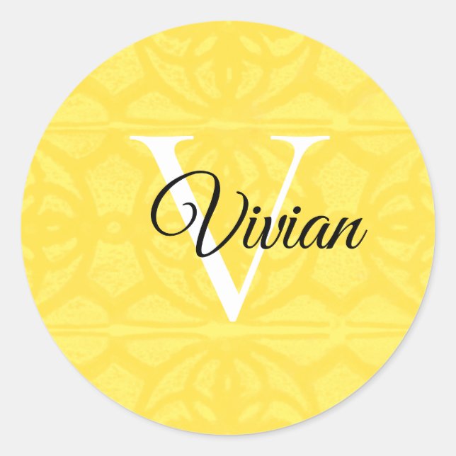 Sticker Rond Illuminer Jaune Avec Nom De Monogramme Blanc (Devant)