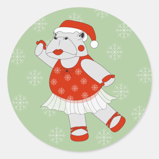 Sticker Rond illusima Ballerina Hippo Noël Snowflakes (Devant)
