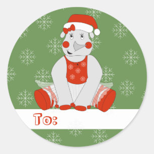 Sticker Rond illusima Ballerina Rhinocéros Noël Flocons de neig