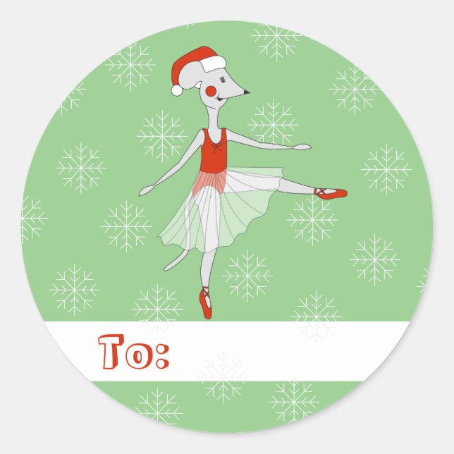 Sticker Rond illusima Ballet Souris Noël Flocons de Neige Vert (Devant)