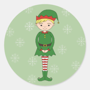 Sticker Rond illusima Christmas Boy Elf Snowflakes Green