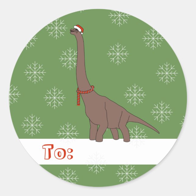 Sticker Rond illusima Dinosaure à Long Cou Flocons de Neige de  (Devant)
