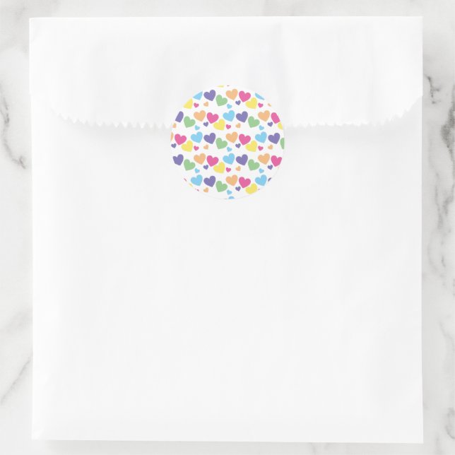 Sticker Rond illusima Fête Cœurs Amour Arc-en-ciel (Sac)