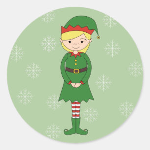 Sticker Rond illusima Fille de Noël Elfe Flocons de Neige Vert