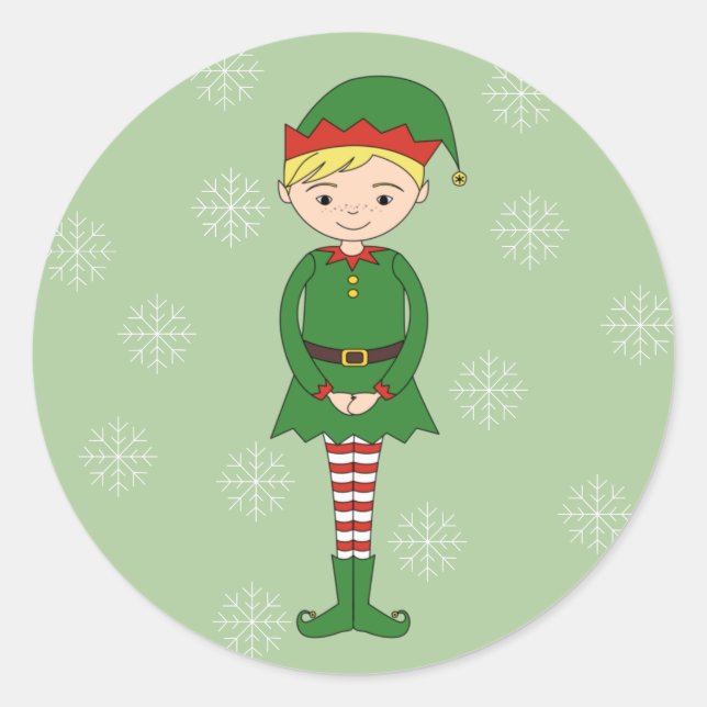 Sticker Rond illusima Garçon de Noël Elfe Flocons de Neige Vert (Devant)