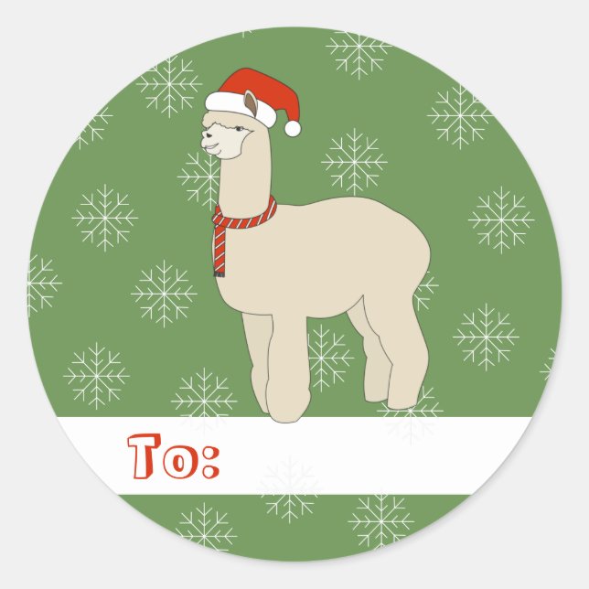 Sticker Rond illusima Llama Noël Snowflakes Vert (Devant)