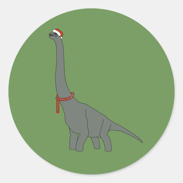 Sticker Rond illusima Noël Dinosaure Gris Long Cou  (Devant)