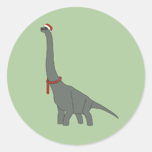 Sticker Rond illusima Noël Gris Dinosaure à Long Cou Classi