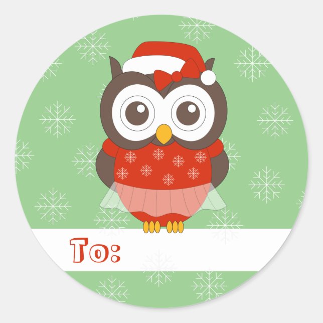 Sticker Rond illusima Owl Ballerina Christmas Snowflakes Green (Devant)