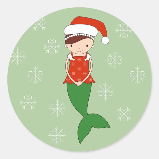 Sticker Rond illusima Sirène Noël Flocons de Neige Vert (Devant)