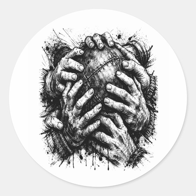 Sticker Rond Illustration à l'encre d'art sombre de mains saisi (Devant)
