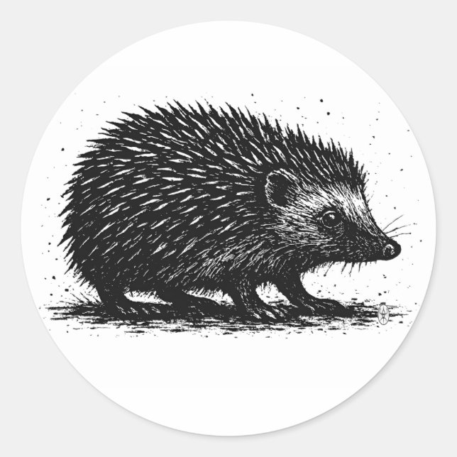 Sticker Rond Illustration à l'encre de hérisson — Créature en n (Devant)