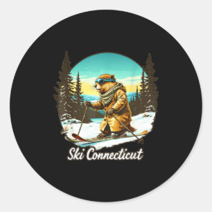 Sticker Rond Illustration adorable de castor faisant du ski en