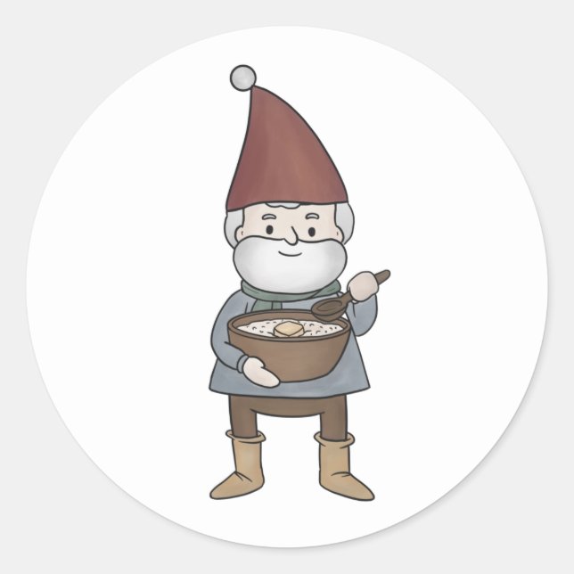 Sticker Rond Illustration amusante suédoise Tomte Gnome & Porri (Devant)