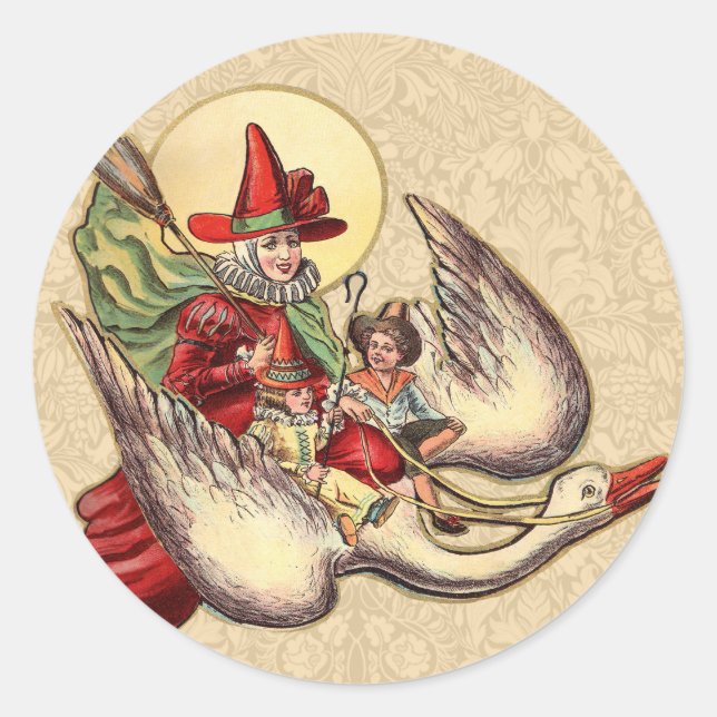Sticker Rond Illustration Antique de l'Enfant de Mère l'Oie (Devant)