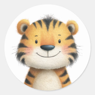 Sticker Rond Illustration aquarelle de jeune tigre mignon minim