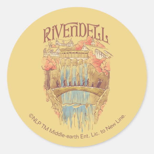 Sticker Rond Illustration aquarelle de la Fellowship de RIVENDE (Devant)