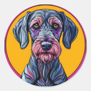 Sticker Rond Illustration artistique colorée d'un chien sur Vi